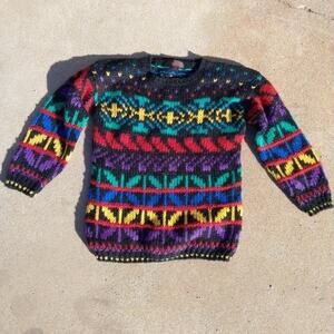 L. Simsbury Multicolor Aztec Colorblock Women's Acrylic Sweater Size Medium